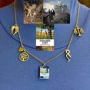 Paradise Lost John Milton Handmade Gold Literature Necklace, Book Cover Serpent
